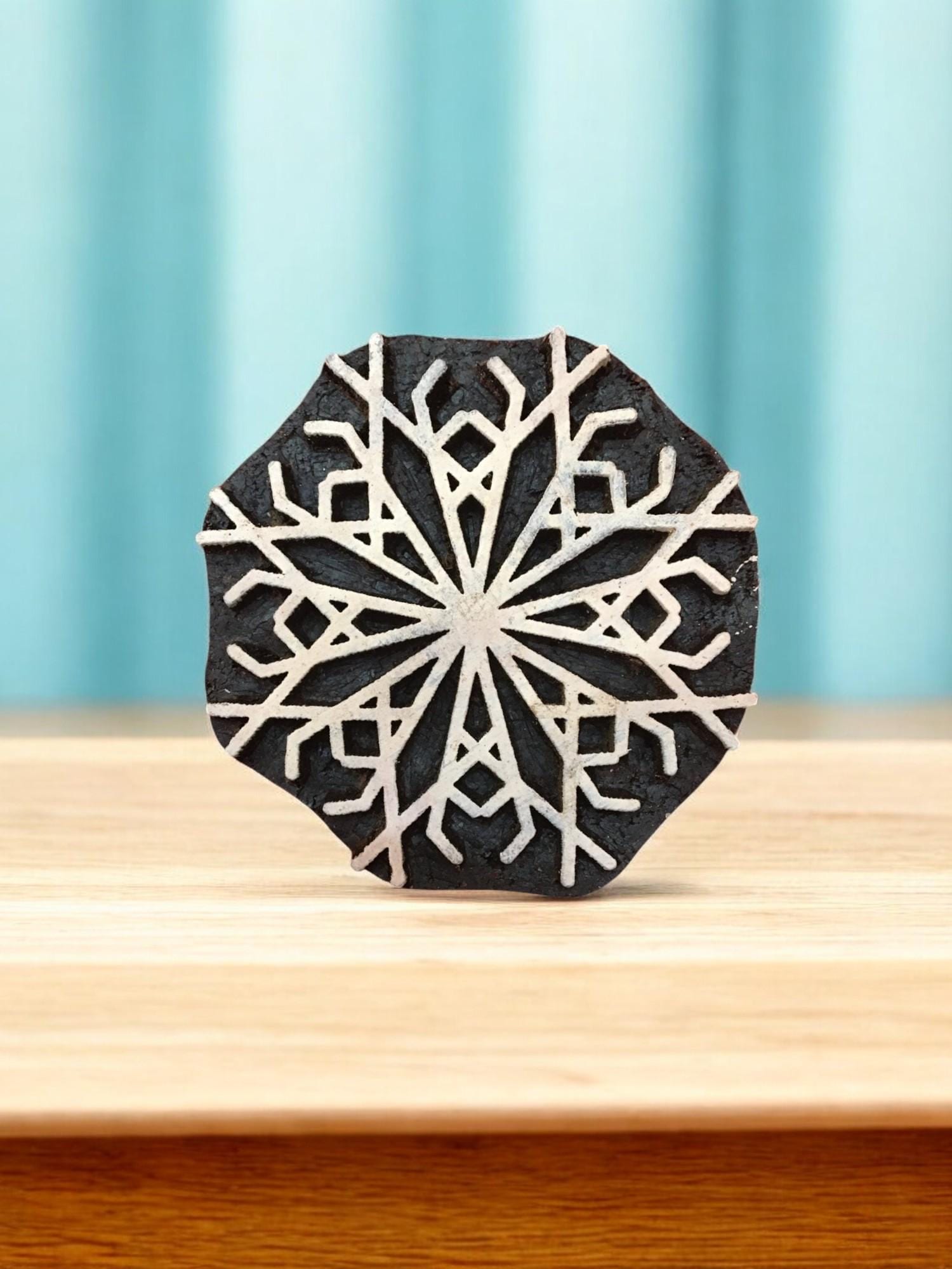Snowflake Wood Block Stamp: Hand Carved Textile Printing, Set of 10