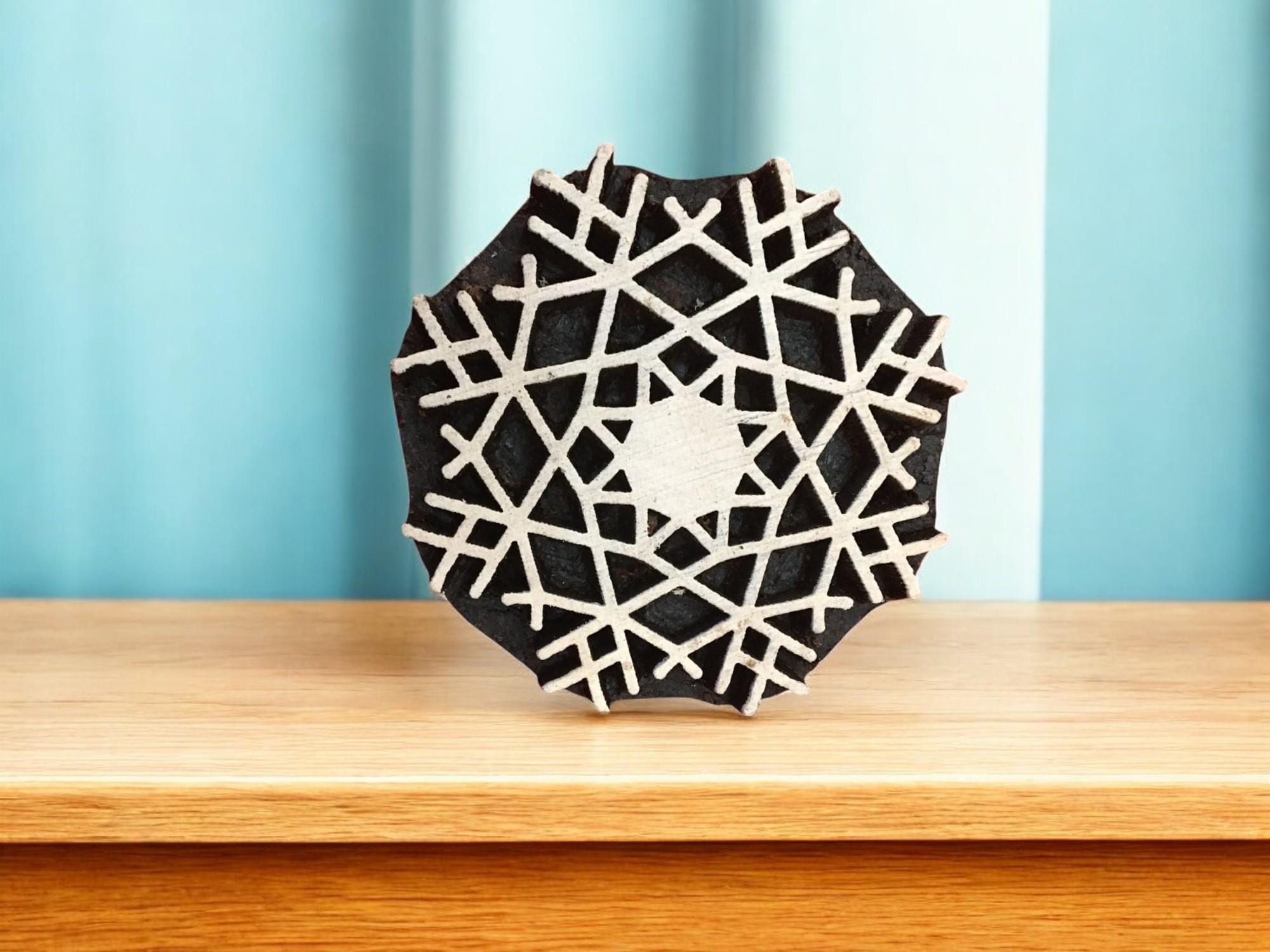 Snowflake Wood Block Stamp: Hand Carved Textile Printing, Set of 10