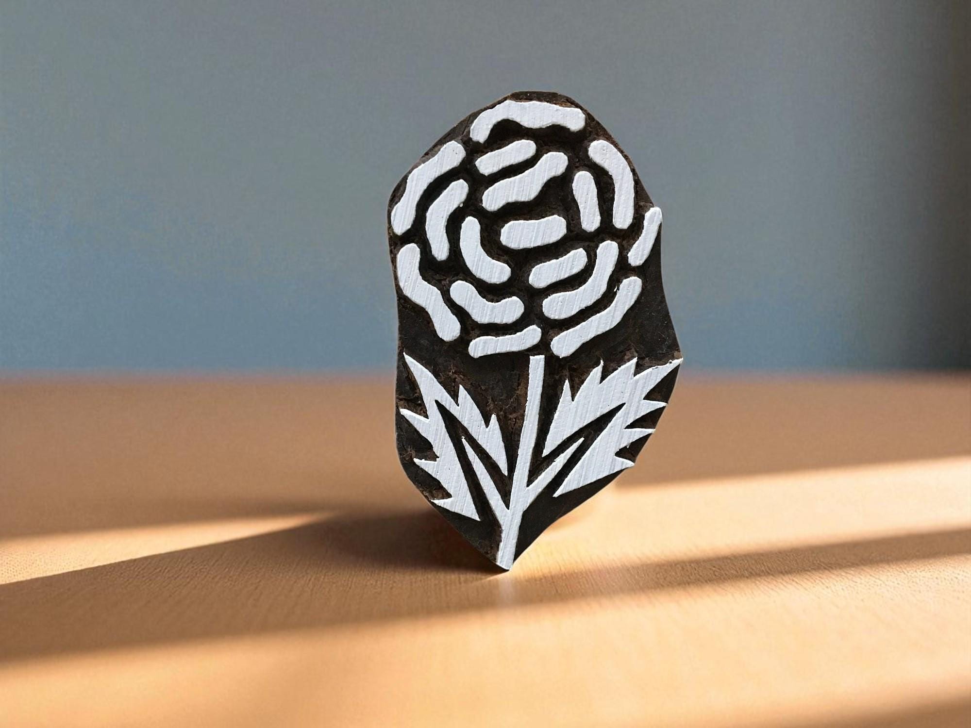 A Solid Rose  hand carved Indian wood printing block; textile stamp; pottery stamp,