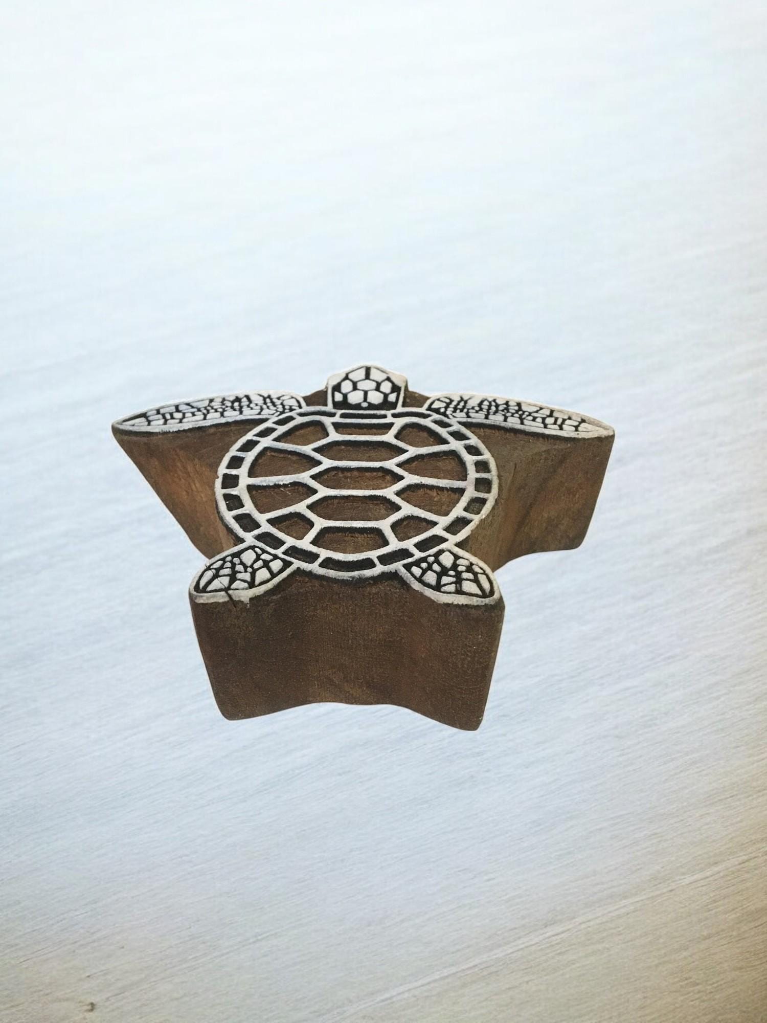 Hand Carved Turtle Stamp, Indian Rosewood Printing Block