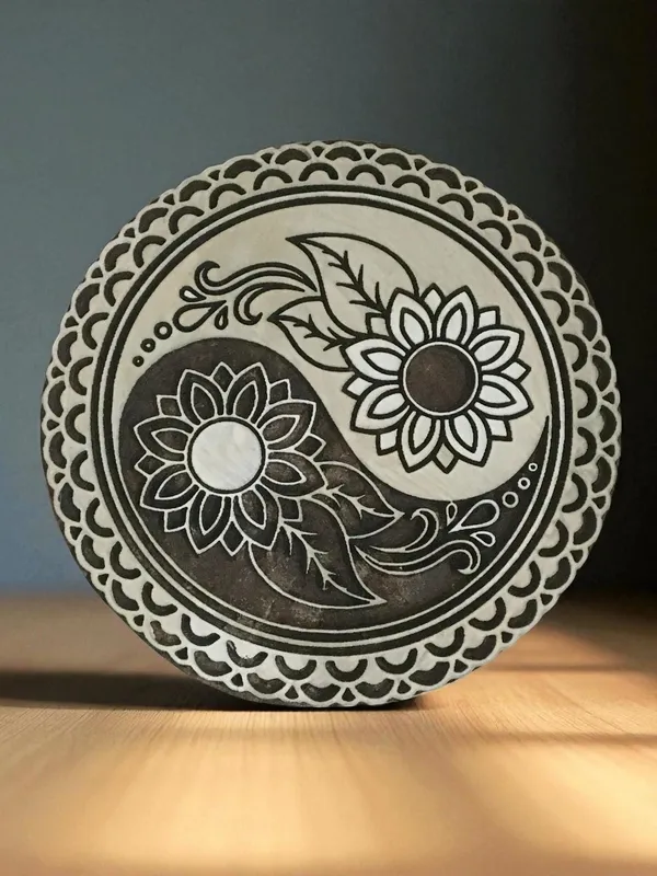 Fair Trade Carved Wooden Mandala Stamp, Indian Printing Block (10cm)