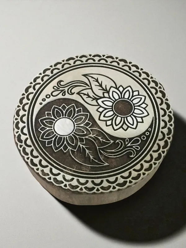 Fair Trade Carved Wooden Mandala Stamp, Indian Printing Block (10cm)