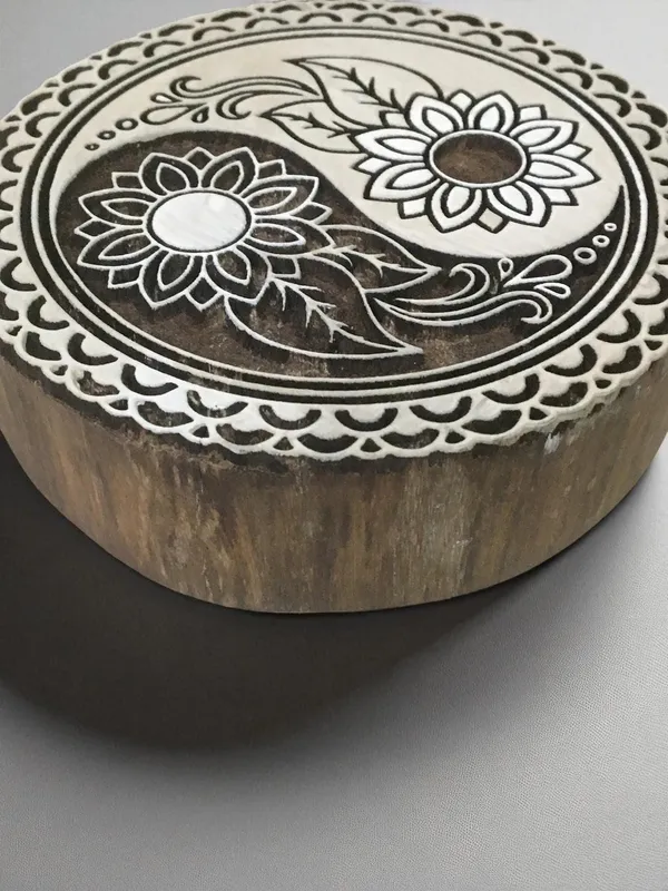 Fair Trade Carved Wooden Mandala Stamp, Indian Printing Block (10cm)