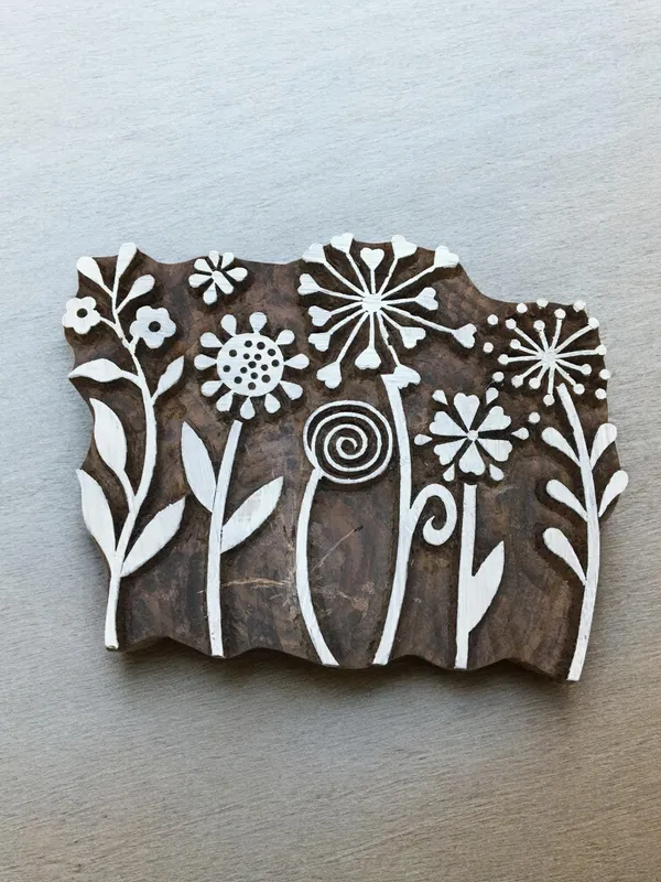 A Meadow  hand carved Indian wood printing block; textile stamp; pottery stamp,