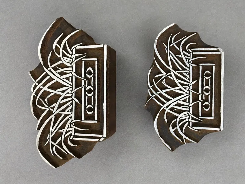 Hand Carved Indian Wood Printing Block - Grasses Trough