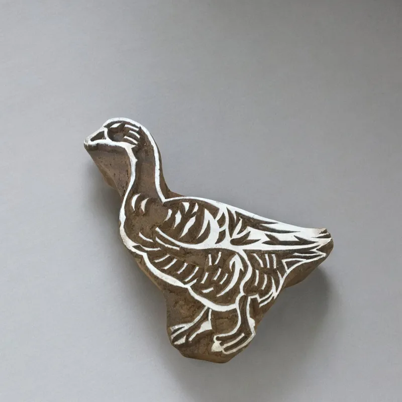 Standing Goose, hand carved Indian wood printing block; textile stamp; pottery stamp,