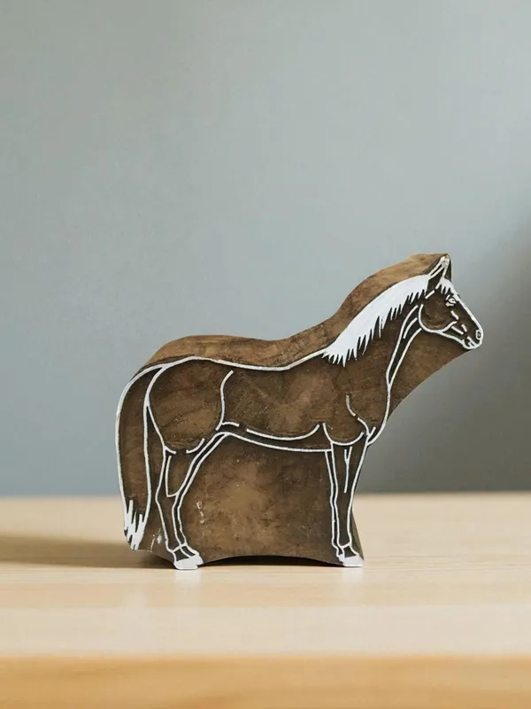 Horse Carved Indian Wood Stamp, Pottery Textile Block