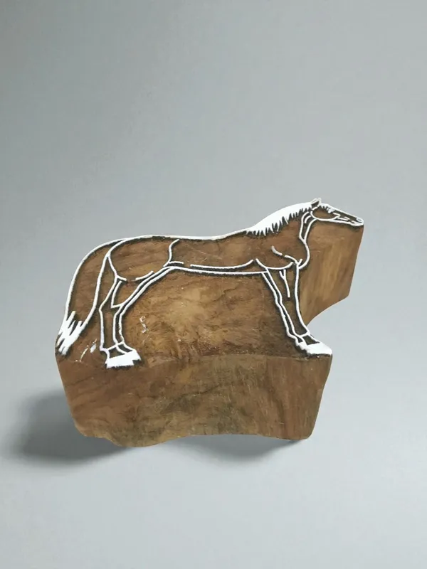Horse Carved Indian Wood Stamp, Pottery Textile Block