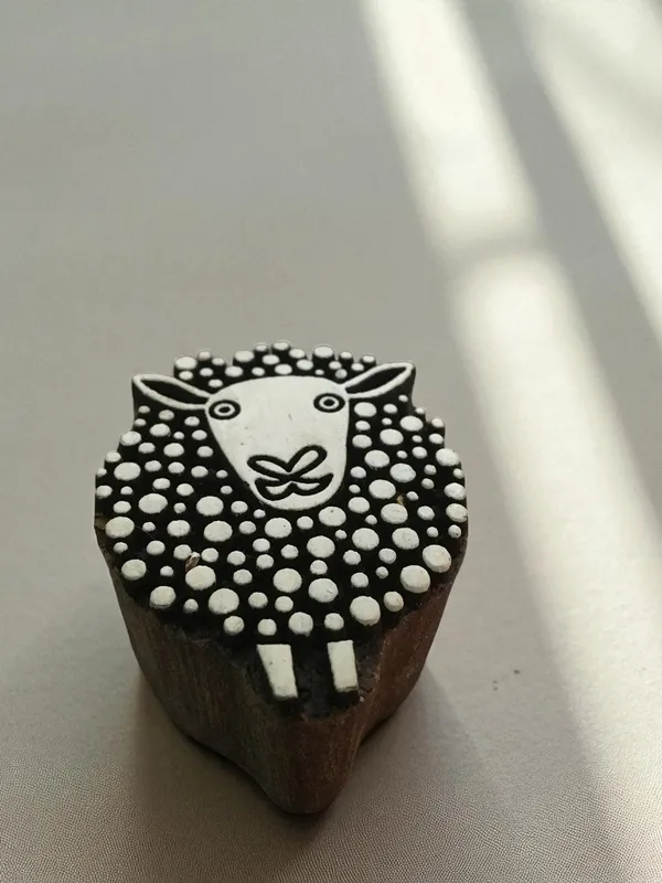 Hand Carved Dotty Sheep Wood Block Stamp: Indian Textile Printing