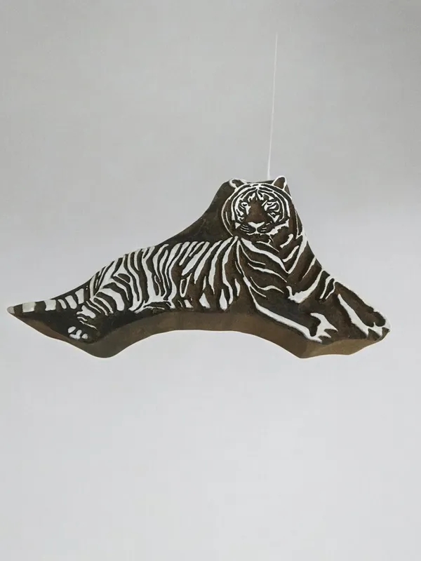 Hand Carved Tiger Wood Block Stamp, Pottery Textile Printing (10cm)