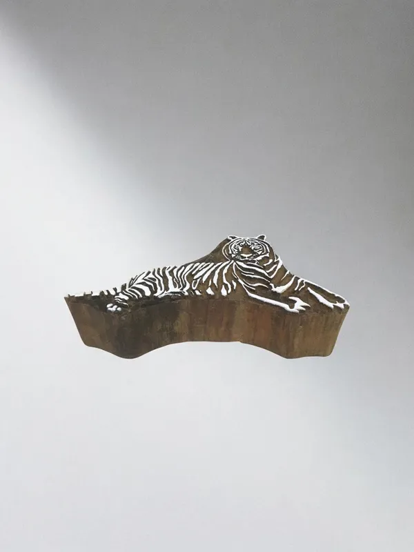 Hand Carved Tiger Wood Block Stamp, Pottery Textile Printing (10cm)