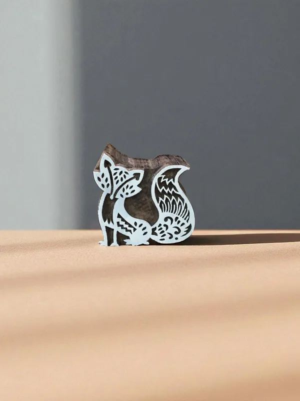 Hand Carved Fox Wood Block Stamp, Textile Printing (5x6cm)