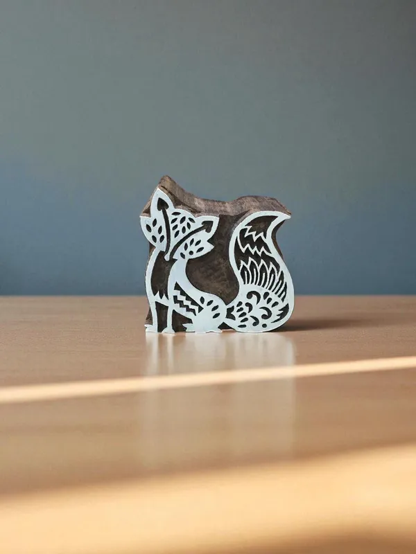 Hand Carved Fox Wood Block Stamp, Textile Printing (5x6cm)