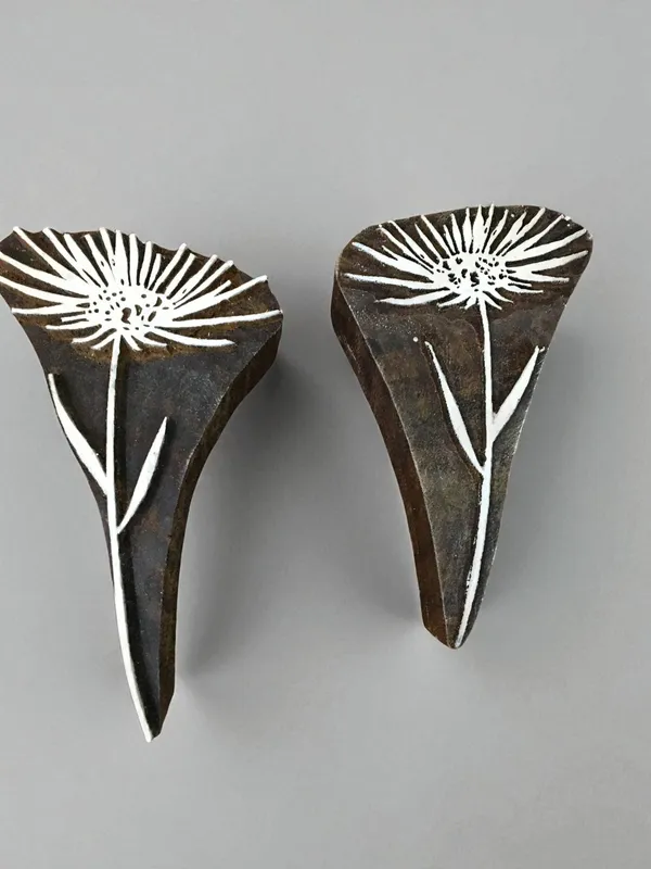 Aster Facing Left & Right  hand carved Indian wood printing block; textile stamp; pottery stamp,