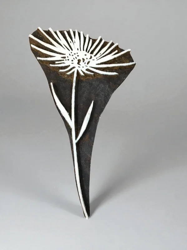 Aster Facing Left & Right  hand carved Indian wood printing block; textile stamp; pottery stamp,
