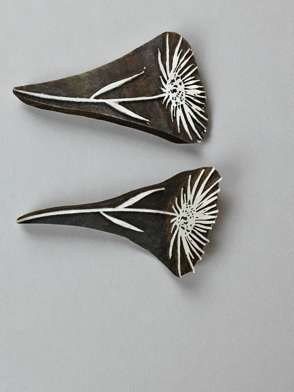 Aster Facing Left & Right  hand carved Indian wood printing block; textile stamp; pottery stamp,