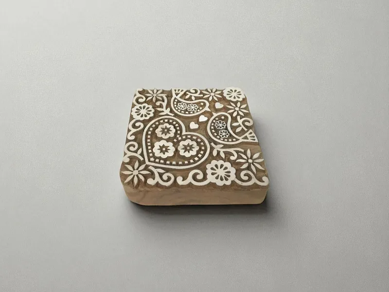 Carved Indian Wood Printing Block Stamp, Mandala Design