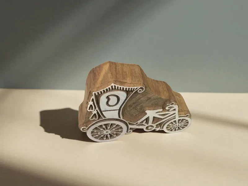 Hand Carved Indian Wood Printing Block Stamp, Textile Pottery (10cm)