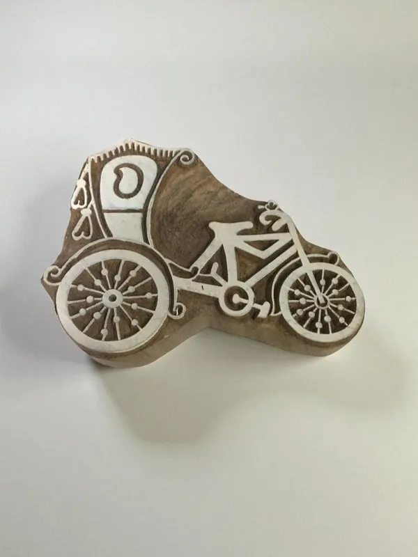 Hand Carved Indian Wood Printing Block Stamp, Textile Pottery (10cm)