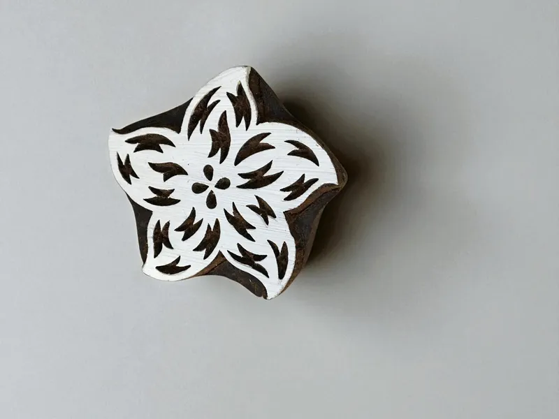 Funky Star,  hand carved Indian wood printing block; textile stamp; pottery stamp,