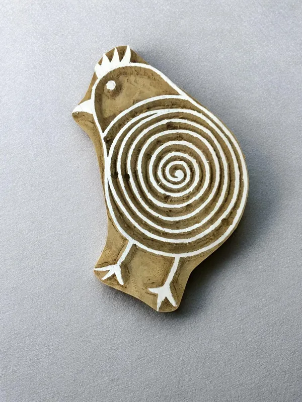 Twin hen 06  hand carved Indian wood printing block; textile stamp; pottery stamp,