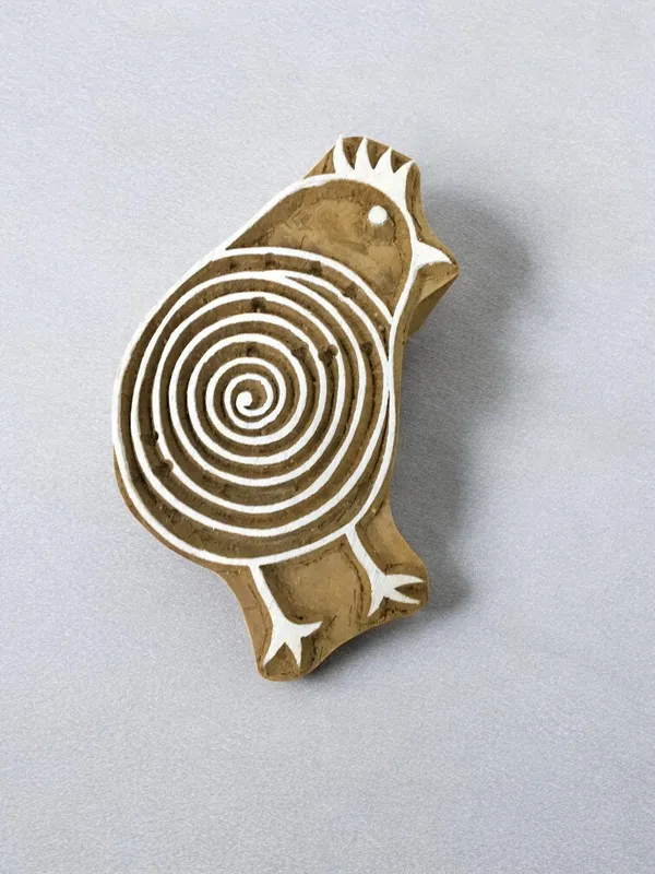 Twin hen 06  hand carved Indian wood printing block; textile stamp; pottery stamp,