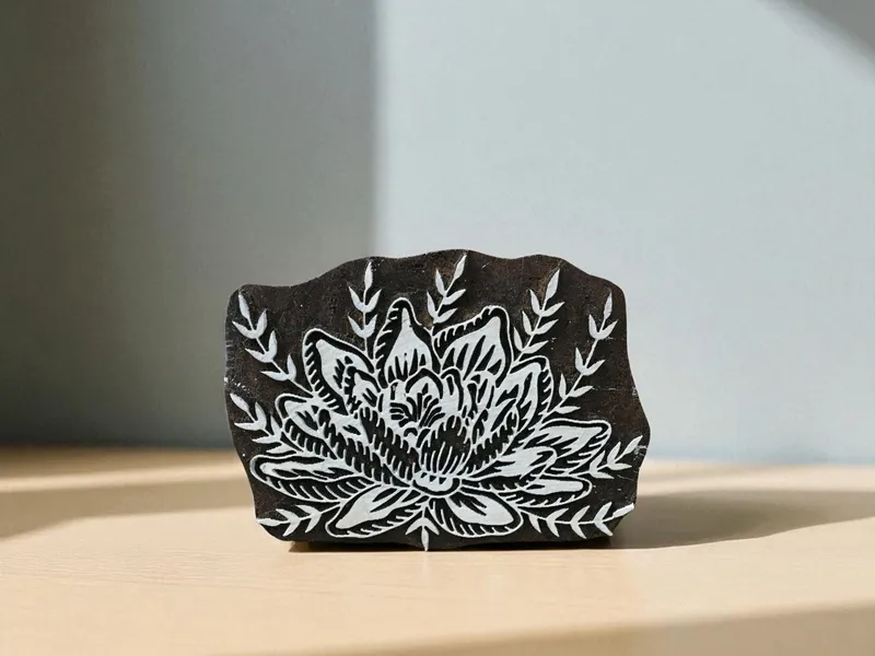 Lotus Elegance,  hand carved Indian wood printing block; textile stamp; pottery stamp,