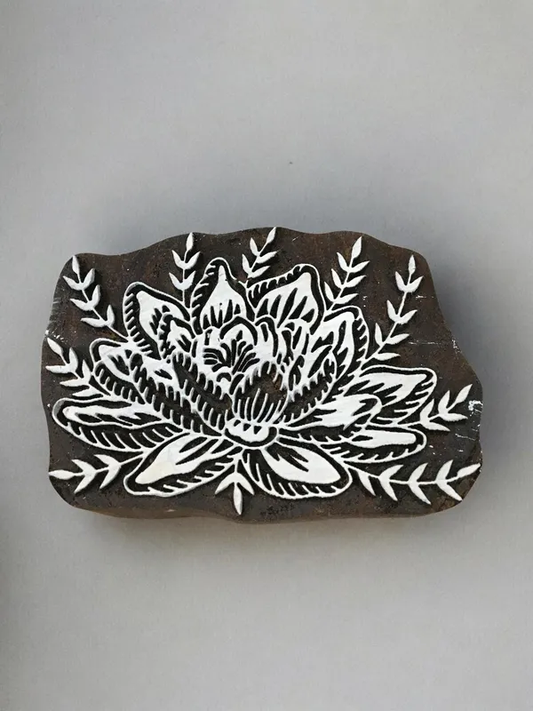 Lotus Elegance,  hand carved Indian wood printing block; textile stamp; pottery stamp,