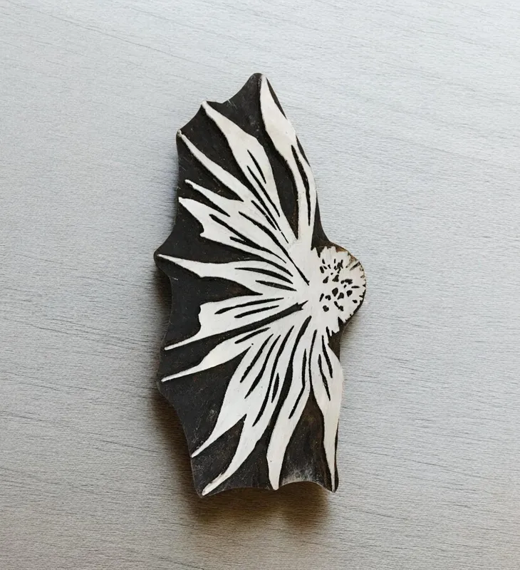 Echinacea  Flower 1,  hand carved Indian wood printing block; textile stamp; pottery stamp,