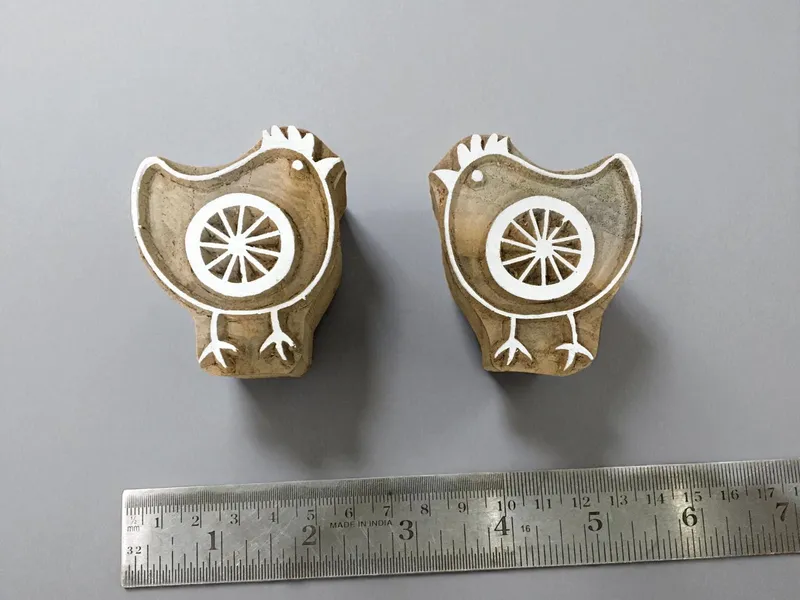 Twin Hens 01  hand carved Indian wood printing block; textile stamp; pottery stamp,