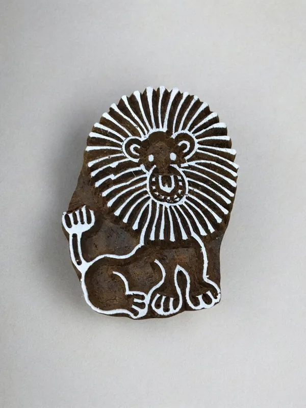 Hand Carved Sitting Lion Wood Block Stamp, Indian Textile Printing