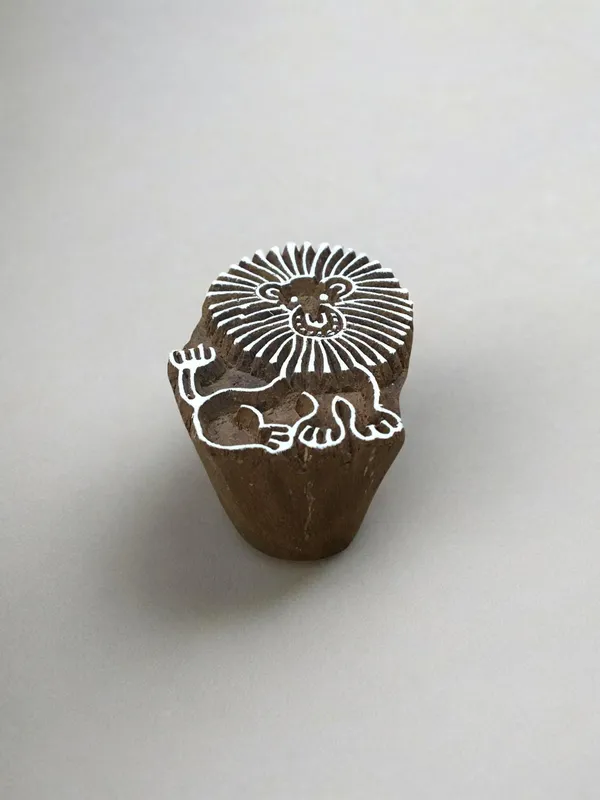 Hand Carved Sitting Lion Wood Block Stamp, Indian Textile Printing