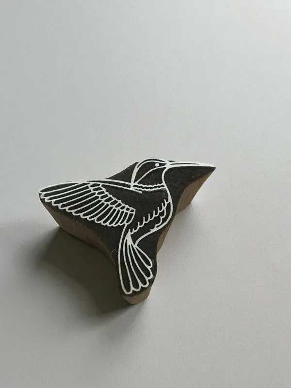 Hand Carved Hummingbird Wood Stamp, Textile Printing, Pottery