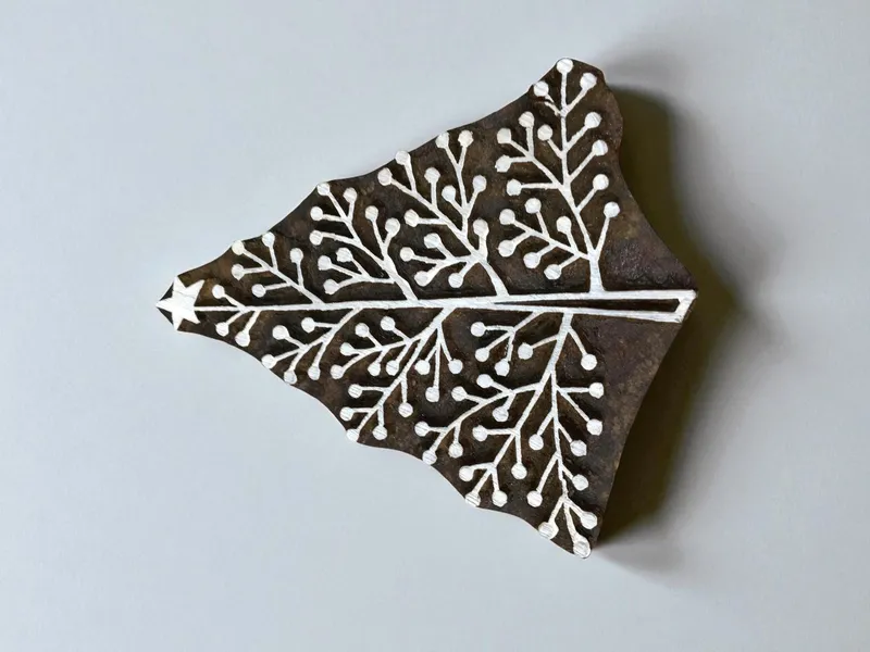 Elegant Spotty Christmas Tree, hand carved Indian wood printing block; textile stamp; pottery stamp,