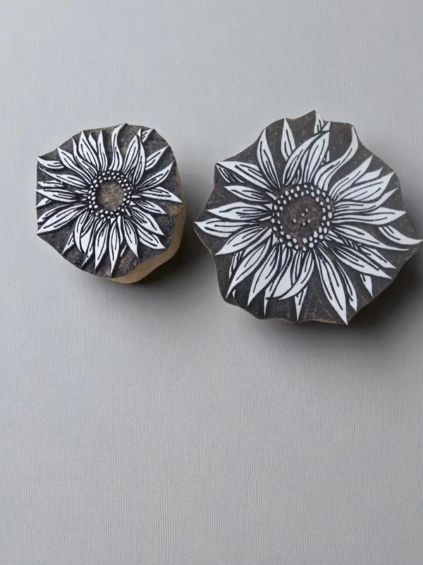 Sunflower Outline,  hand carved Indian wood printing block; textile stamp; pottery stamp,
