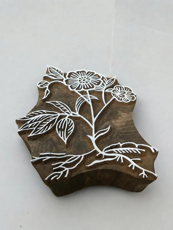 Floral Branch  hand carved Indian wood printing block; textile stamp; pottery stamp,