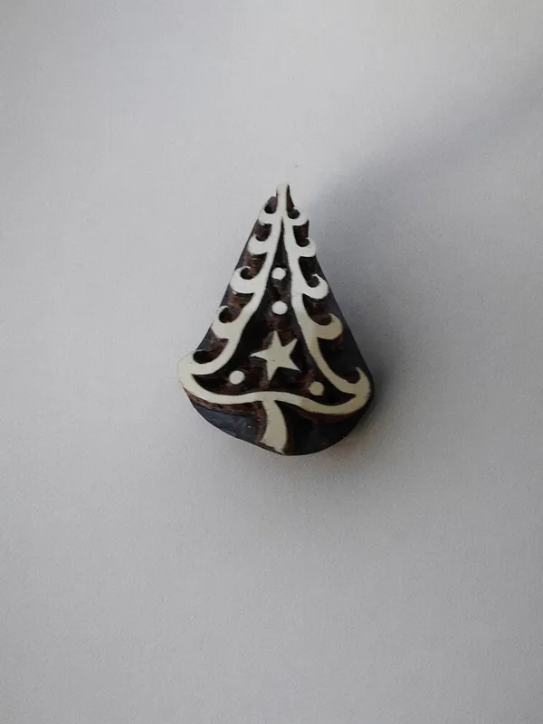 Mini Xmas Tree hand carved Indian wood printing block; textile stamp; pottery stamp,