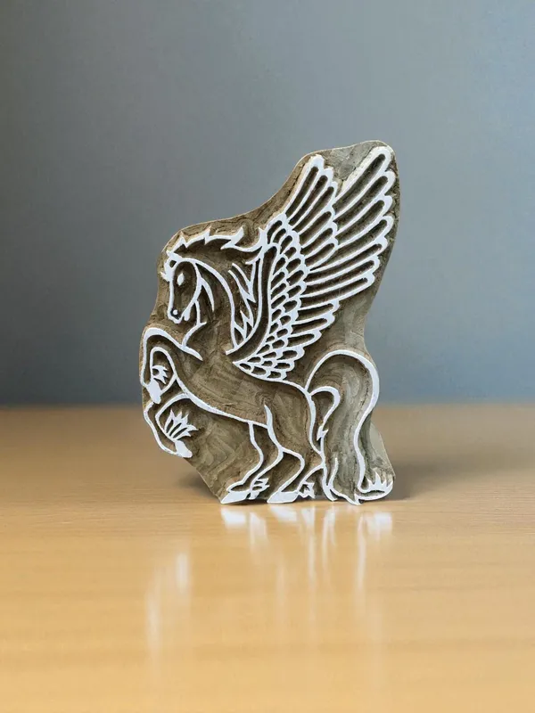 Pegasus  hand carved Indian wood printing block; textile stamp; pottery stamp,