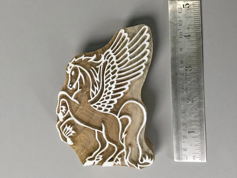 Pegasus  hand carved Indian wood printing block; textile stamp; pottery stamp,