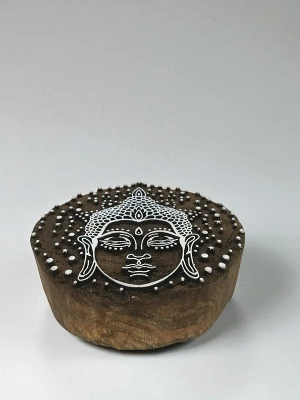 Hand Carved Buddha Head Wood Stamp, Textile Block Print