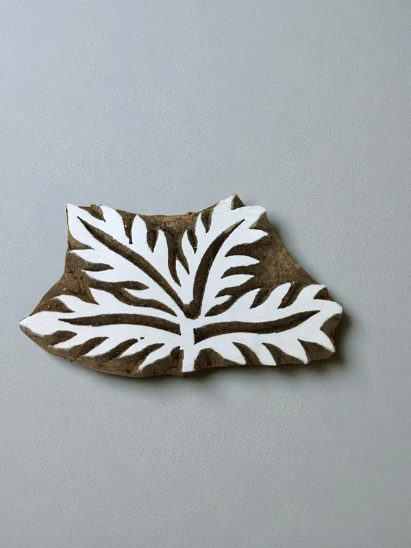 Hand Carved Indian Wooden Printing Block – Fern Leaf, Textile Stamp