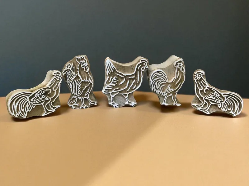 Family Of hen 02  hand carved Indian wood printing block; textile stamp; pottery stamp,