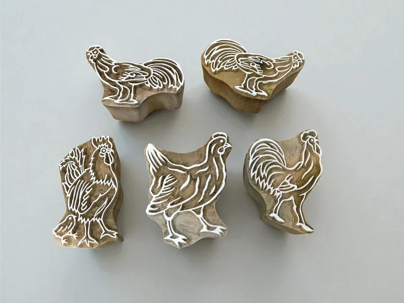 Family Of hen 02  hand carved Indian wood printing block; textile stamp; pottery stamp,