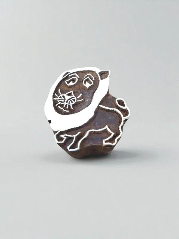 A Comic Lion  hand carved Indian wood printing block; textile stamp; pottery stamp,