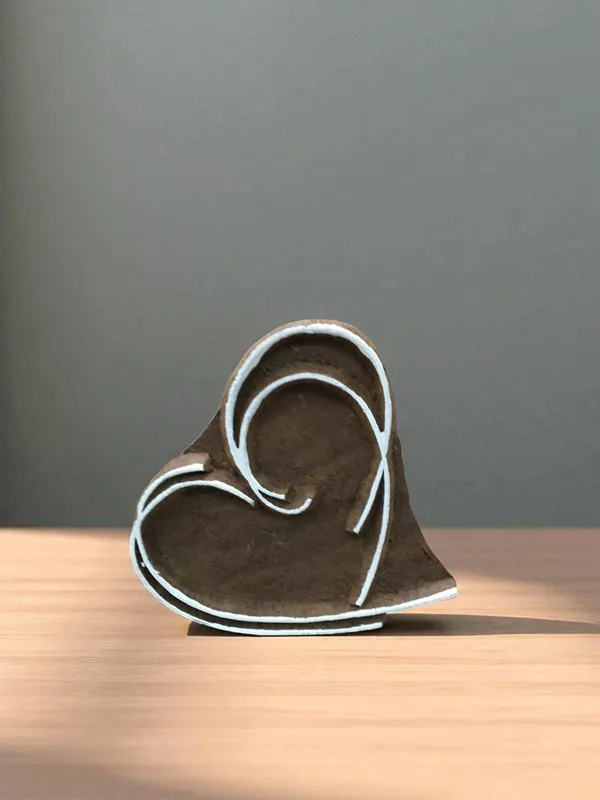 Hand Carved Indian Wood Block Stamp, Heart of Lines Design