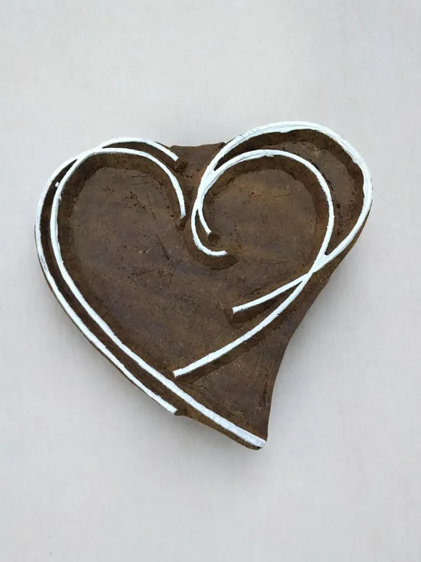 Hand Carved Indian Wood Block Stamp, Heart of Lines Design