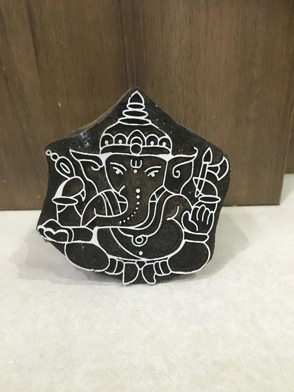 Hand Carved Ganesha Wood Block Stamp, Indian Textile Pottery Print