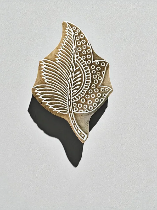 Detailed Stylized Leaf  hand carved Indian wood printing block; textile stamp; pottery stamp,
