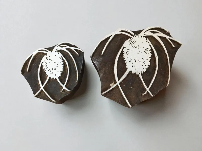 Teasels  hand carved Indian wood printing block; textile stamp; pottery stamp,