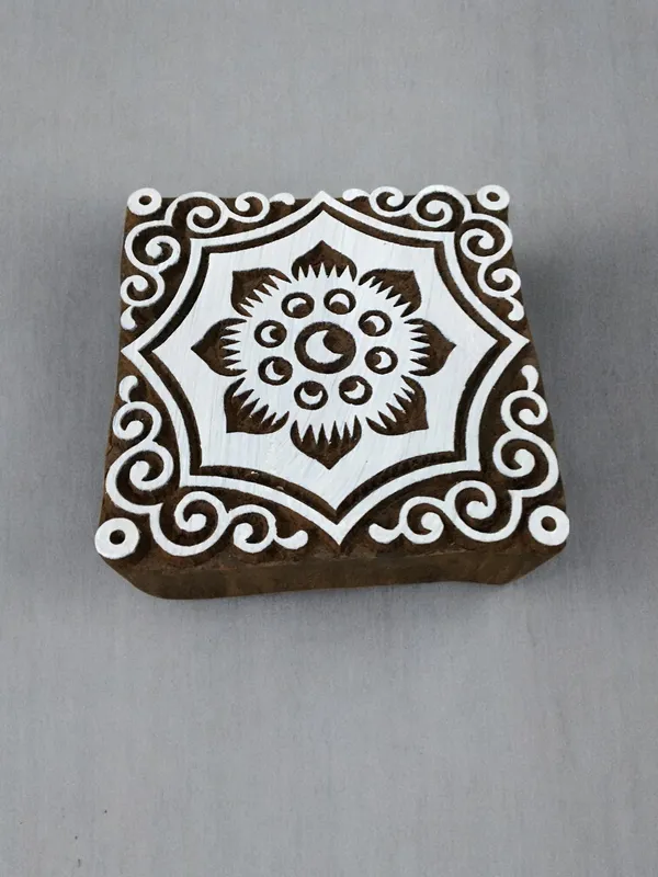 Oriental Tile  hand carved Indian wood printing block; textile stamp; pottery stamp,